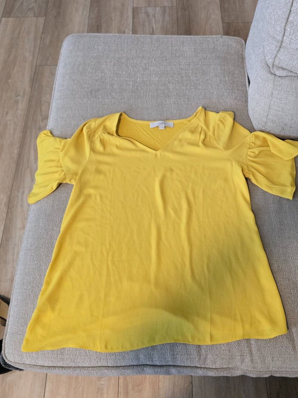 LOFT yellow V-neck blouse from featuring short, flared ruffle sleeves XS